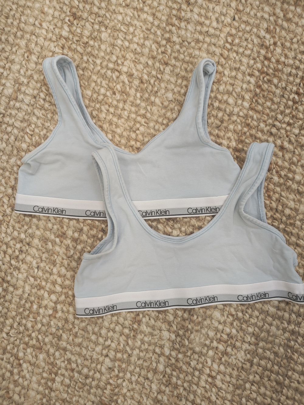 Calvin Klein Pale Blue Cotton Bralettes with Logo Band - Set of 2